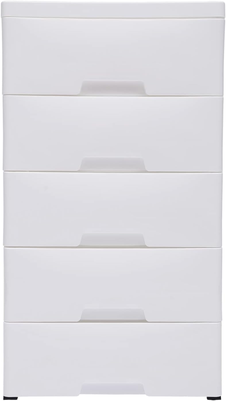 White 5 Drawer Wardrobe Plastic Lockers with No Locks, Stackable Vertical Storage Tower Clothing Storage Cabinets, Organizer Units in Hallway Entrance Bedroom Lockers