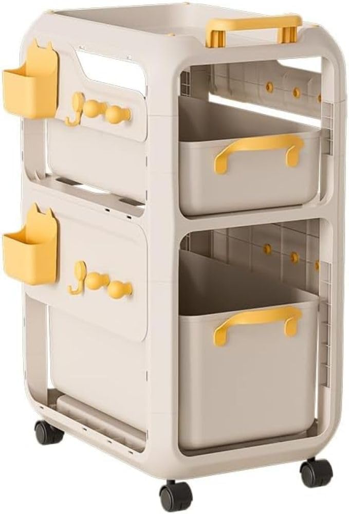 Small Trolly Plastic Storage Container with Lid & Wheels – 2-Tier Stackable, Collapsible Folding Storage Bin for Bedroom, Living Room, Kitchen, Office – Multi-Purpose Organizer Box