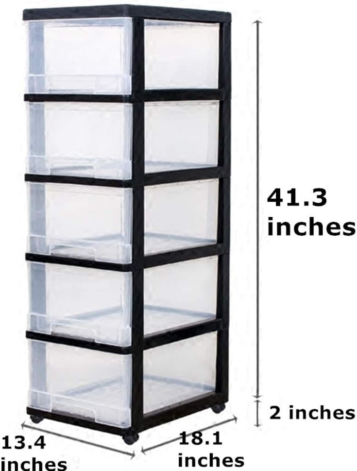 5-Drawer Rolling Storage Cart on Wheels, Craft Storage Containers Bins, Black Frame & Clear Storage Drawers - Image 2