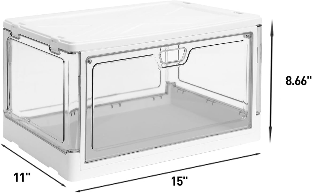 3-Pack Clear Stackable Storage Bins with Lids Magnetic Doors Open Front Foldable Folding Plastic Craft Containers Large Closet Organizers Box for Bedrooms Living Rooms Study Kids' Toys 24 QT - Image 2