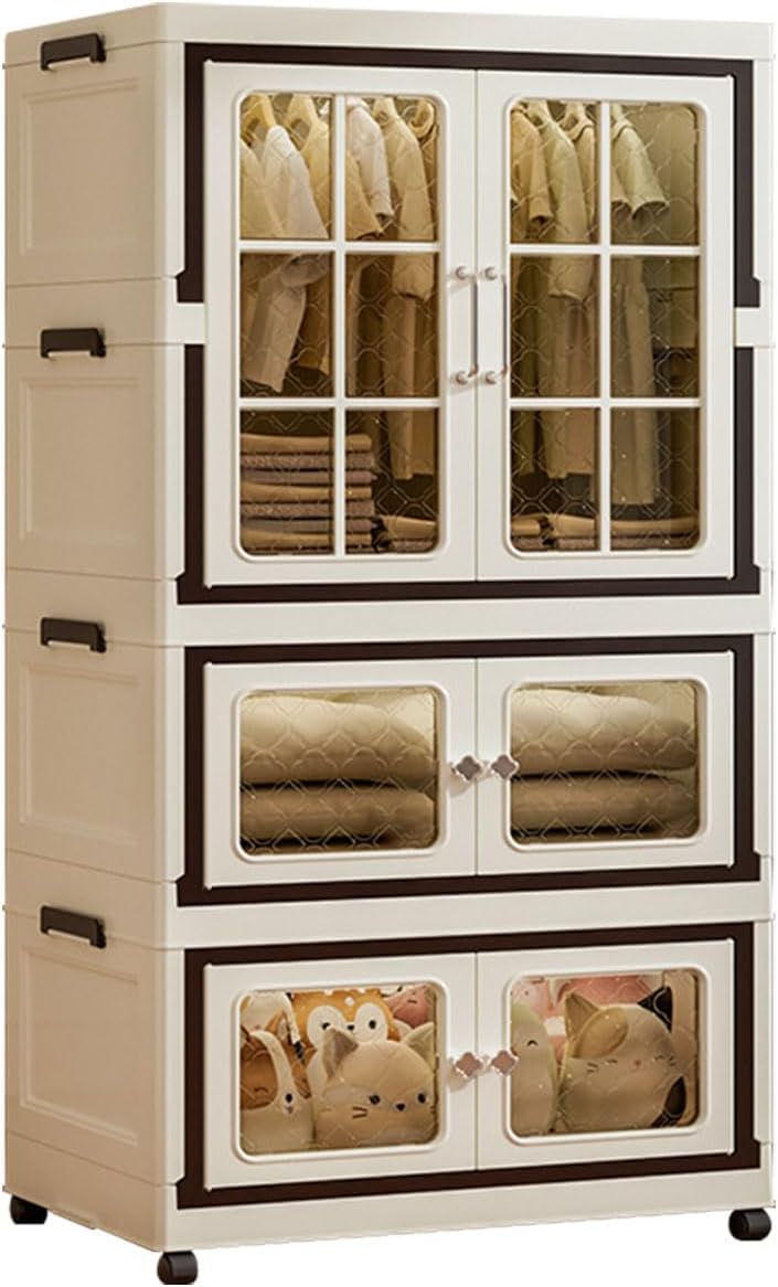 Stackable Storage Bins with Lids, Closet Organizers and Storage Drawer, Plastic Collapsible Bins with Doors, Heavy Duty Store Box Cabinet for Home Office Dorm