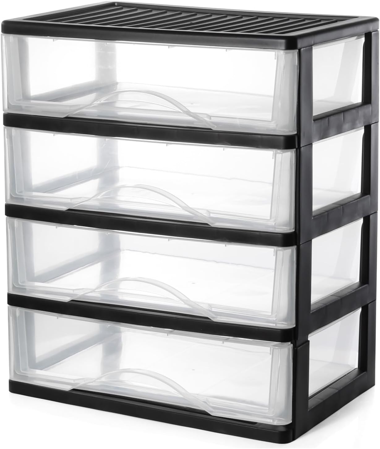 Medium 4 Drawer Clear Stacking Desktop Organizer for Office Supplies,Stackable Storage Drawers Plastic Storage Bins For Kitchen Cabinets, Pantry, Home Organization (Black, Medium 4Drawer)
