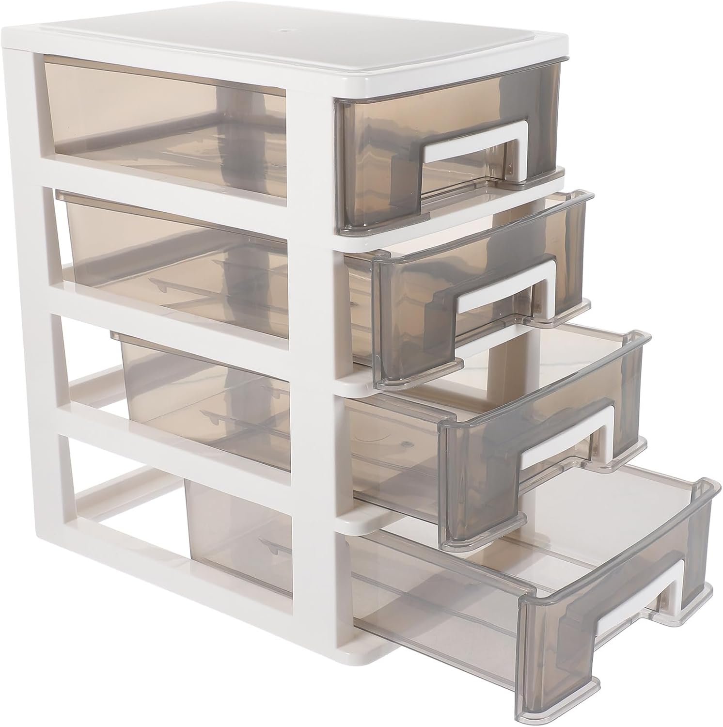 Household Four- layer Storage Cabinet Plastic Drawer Type Closet Portable Multifunction Storage Rack Organizer Furniture (White Frame and Transparent Black)