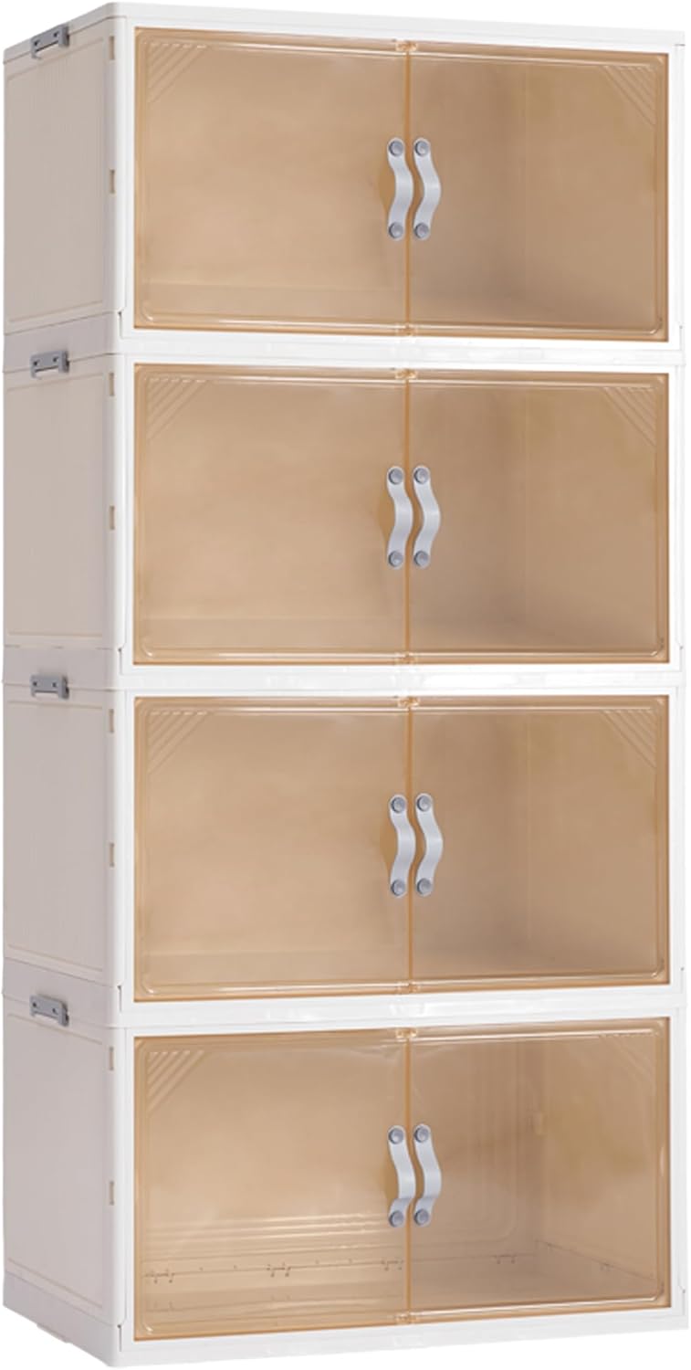 4 Pack Plastic Storage Bins with Drawers - 388QT Foldable Stackable Storage Bins with Lids - Closet Craft Organizers and Storage - Plastic Drawer Storage for Bedroom(97QT×4), 22.8 Gal
