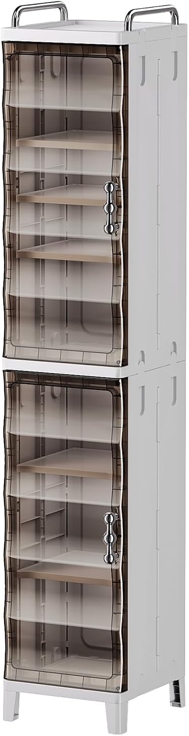 Narrow Storage Cabinet Slim Bathroom Organizer with Doors and Shelves Plastic Cabinets with Adjustable Shelves and Wheels Kitchen Pantry for Small Space,Laundry Toilet Paper Storage