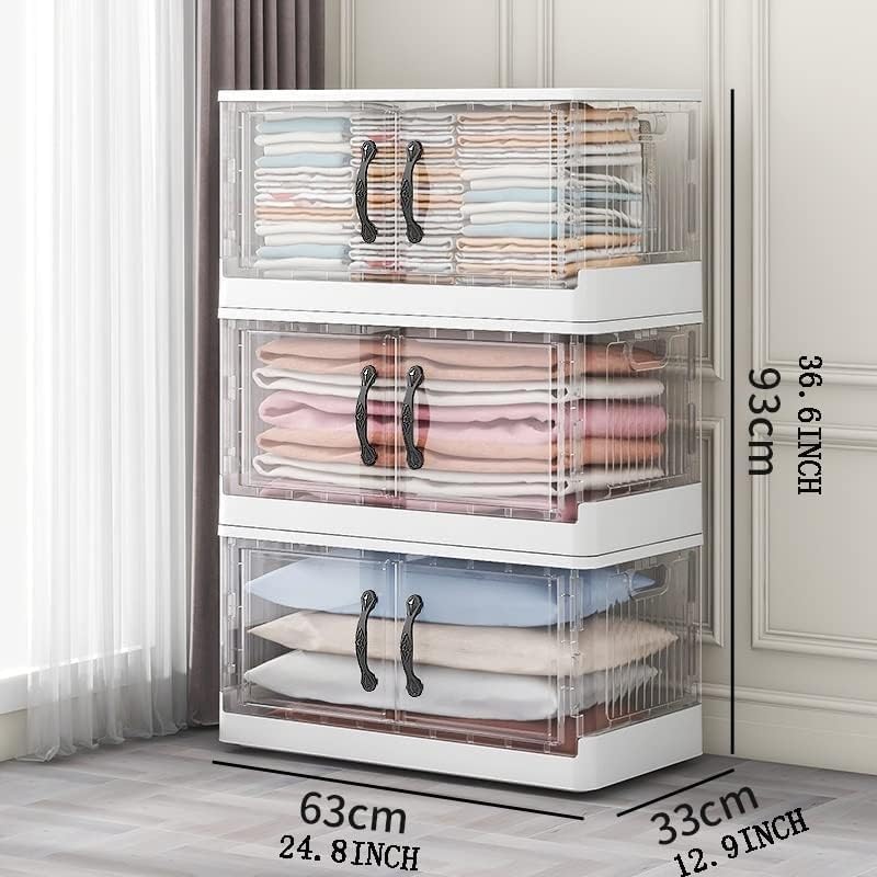 Foldable Clear Storage Cabinet With Doors And Handles - Stackable Plastic Bins For Home Office Organization - Image 2