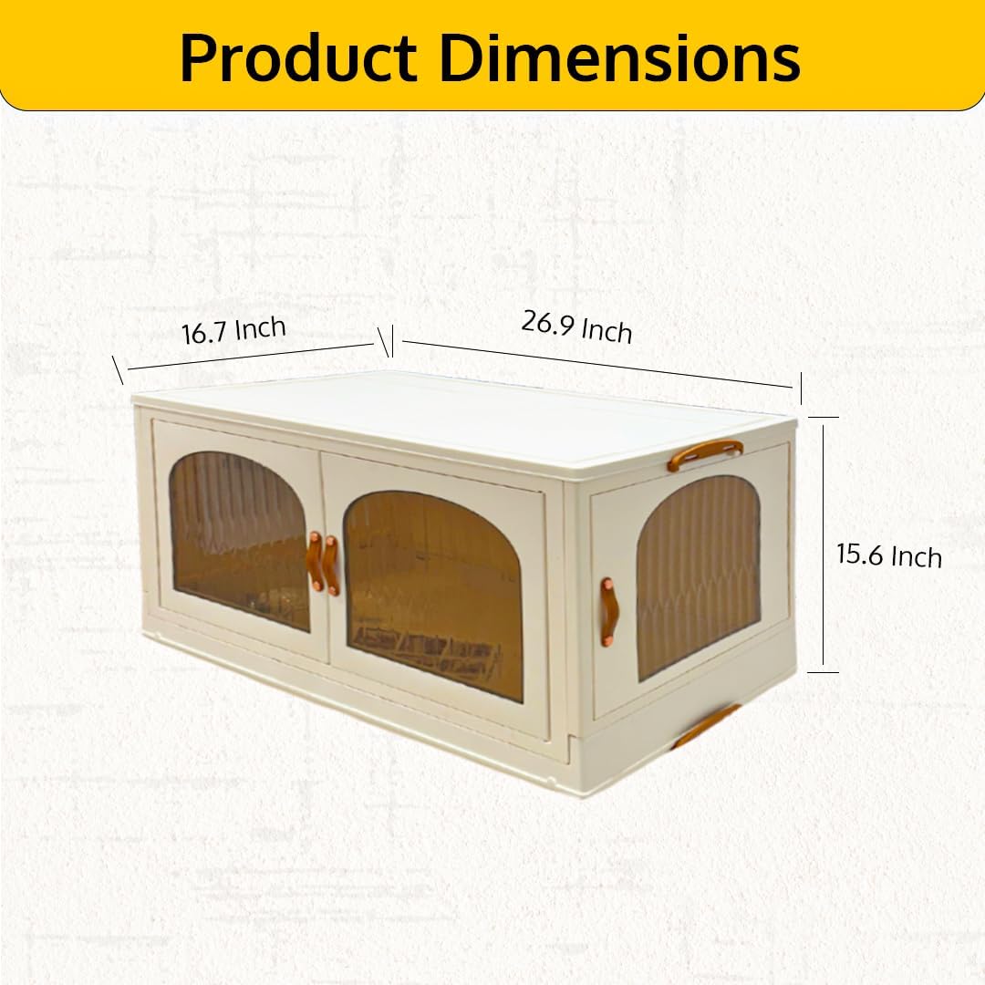120QT Stackable Storage Bins with Lids Wheels Magnetic Doors Collapsible Folding Plastic Drawer Organizer Box (4 Pack) - Image 2