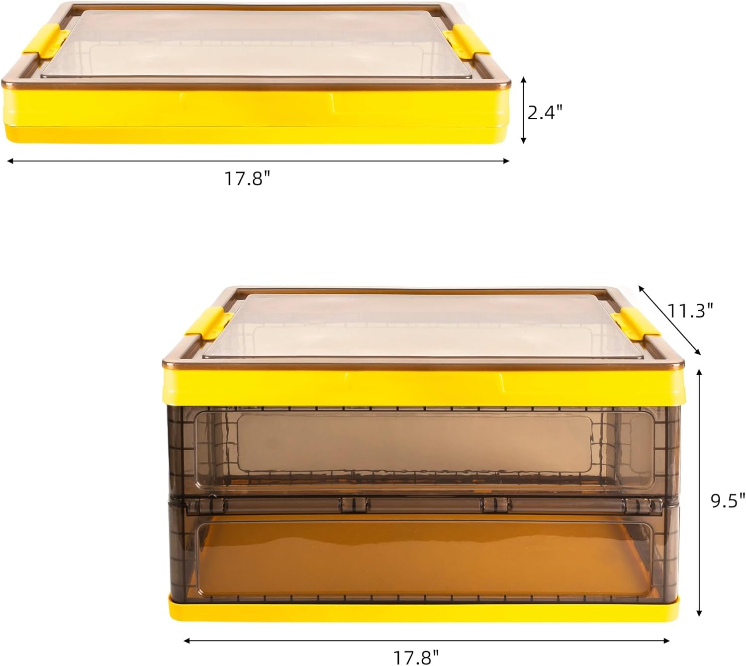 Collapsible Storage Container with Lid and Latches, Clear Stackable Plastic Tote Bin with Handles for Clothes, Sweater, Blanket (Yellow, 7 Gal) - Image 2