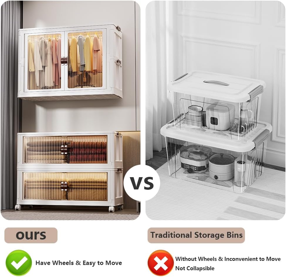 Stackable Closet Storage Bins, Foldable Clothing Storage Box With Lid, Portable Wardrobe With Lid and Door, Movable Folding Cabinet Suitable for Bedroom Office. - Image 2