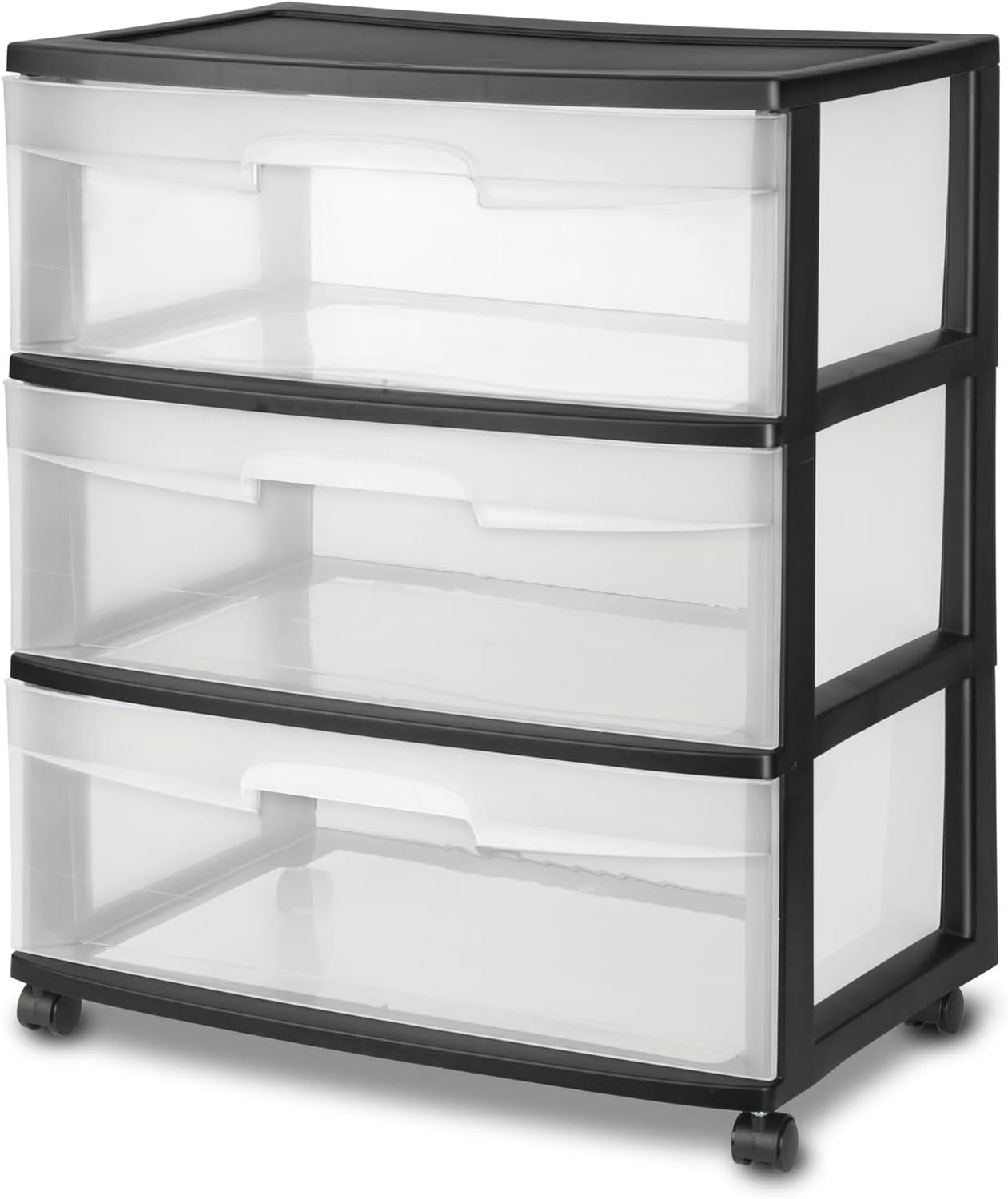 Plastic 5 Drawer Wide Tower, Black - Image 2