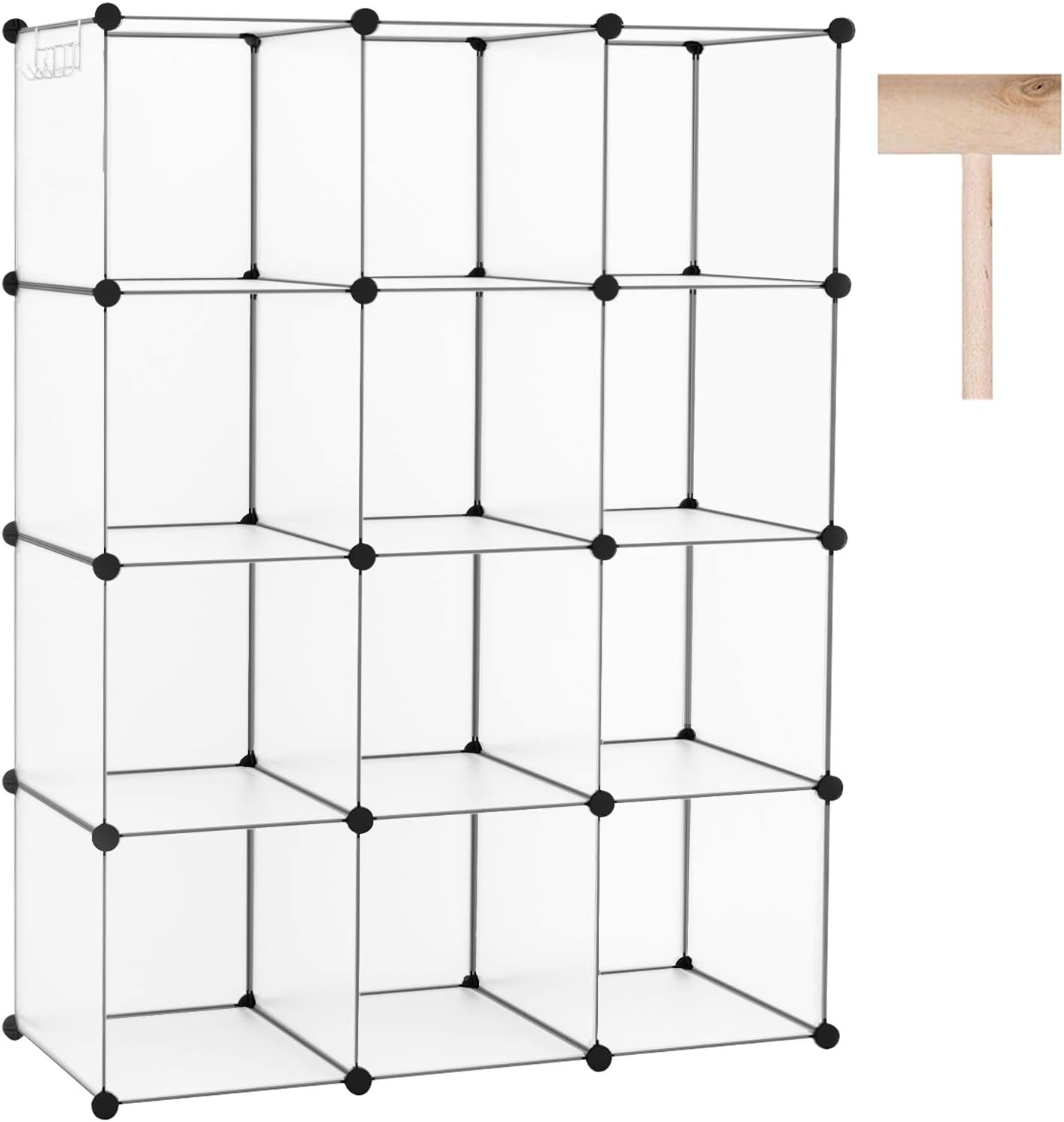 Cube Storage Organizer, 12-Cube Closet Cabinet Organizer, DIY Cube Shelf, Plastic Stackable Bookshelf, Modular Shelving Units Ideal for Home, Office, 36.6" L x 12.4" W x 48.4" H White