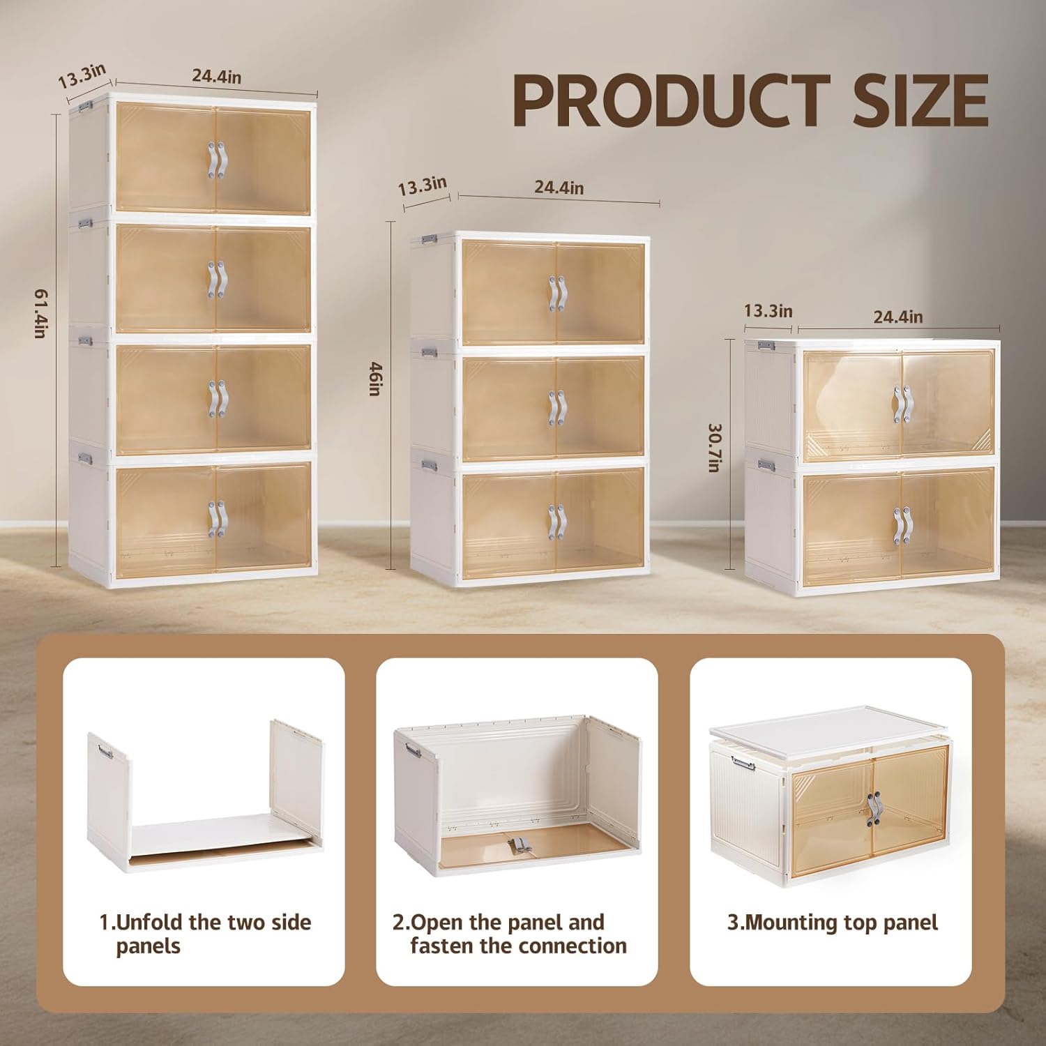 4 Pack Plastic Storage Bins with Drawers - 388QT Foldable Stackable Storage Bins with Lids - Closet Craft Organizers and Storage - Plastic Drawer Storage for Bedroom(97QT×4), 22.8 Gal - Image 2