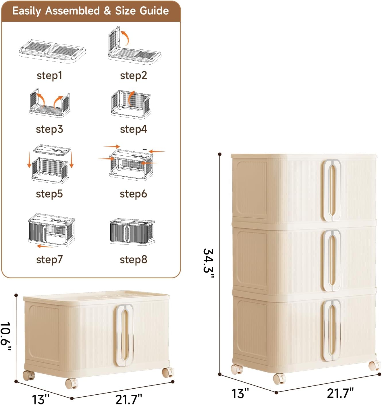 167Qt Plastic Storage Bins with Lid, Stackable Storage Bins with Wheels & Sliding Door, Collapsible Containers for Closet Organizers and Storage Box for Home and Office, 3Pack, White - Image 2