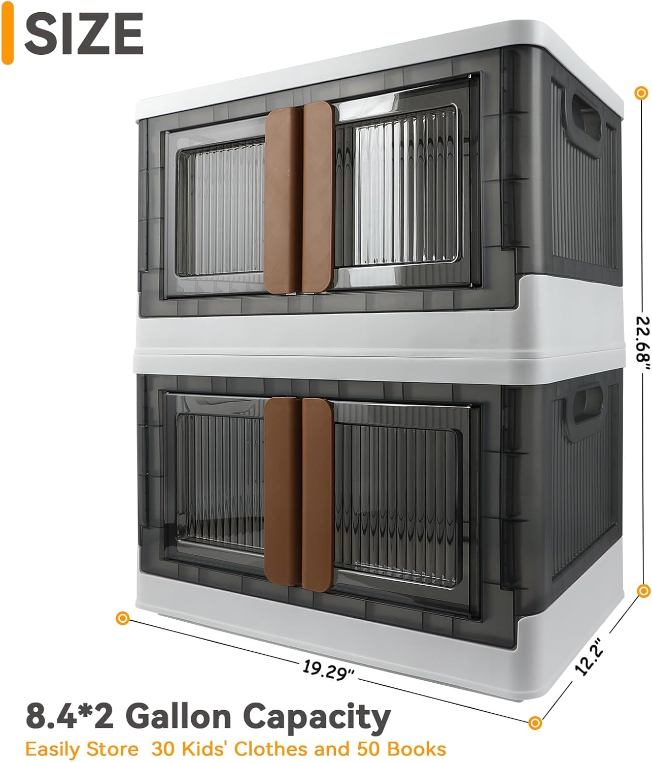 Storage Bin, Cabinet Box with Lids, Home Organizer, Single 8.4 Gallon Capacity, 2 Pack, With Double Door, Bottom Wheels, Foldable, Transparent, Dustproof - Image 2