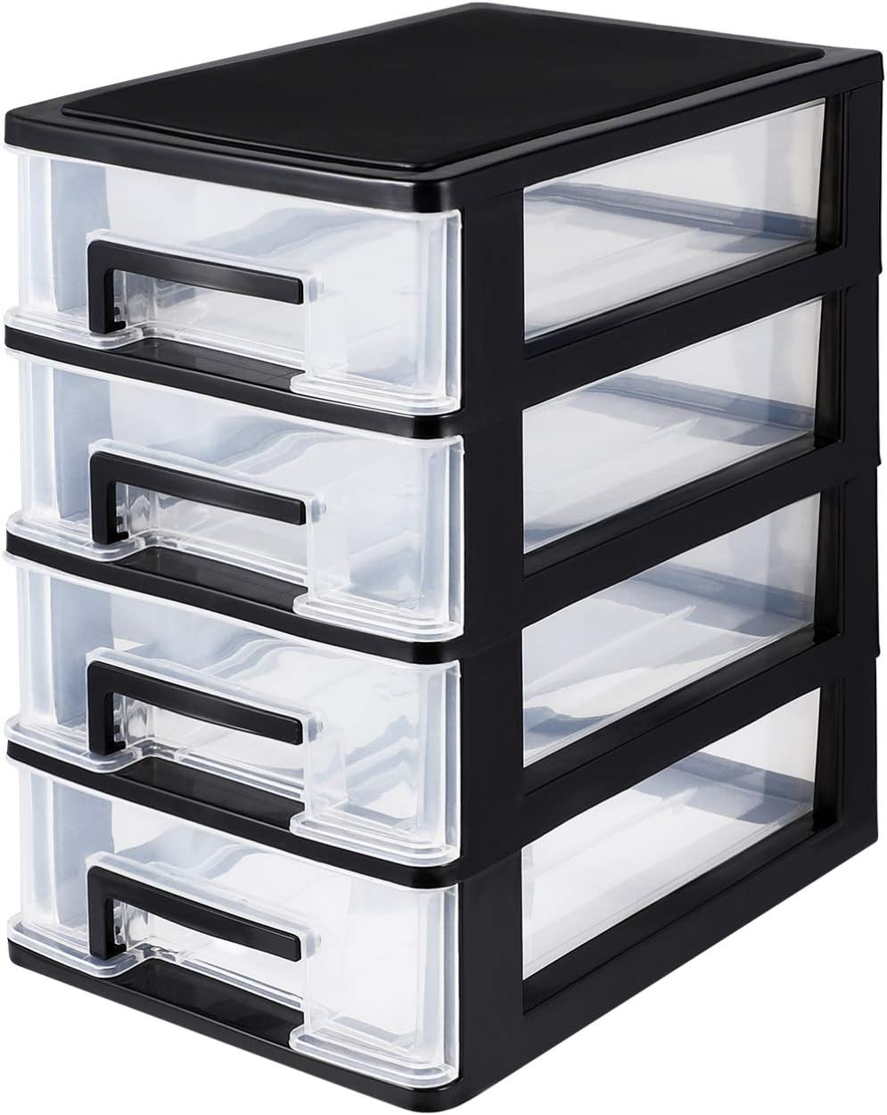 4-Layer Plastic Drawer Storage Cabinet - Black & Transparent Organizer for Office, Study, Living Room - Portable & Space-Saving (8.3 x 6 x 9.9 Inch)
