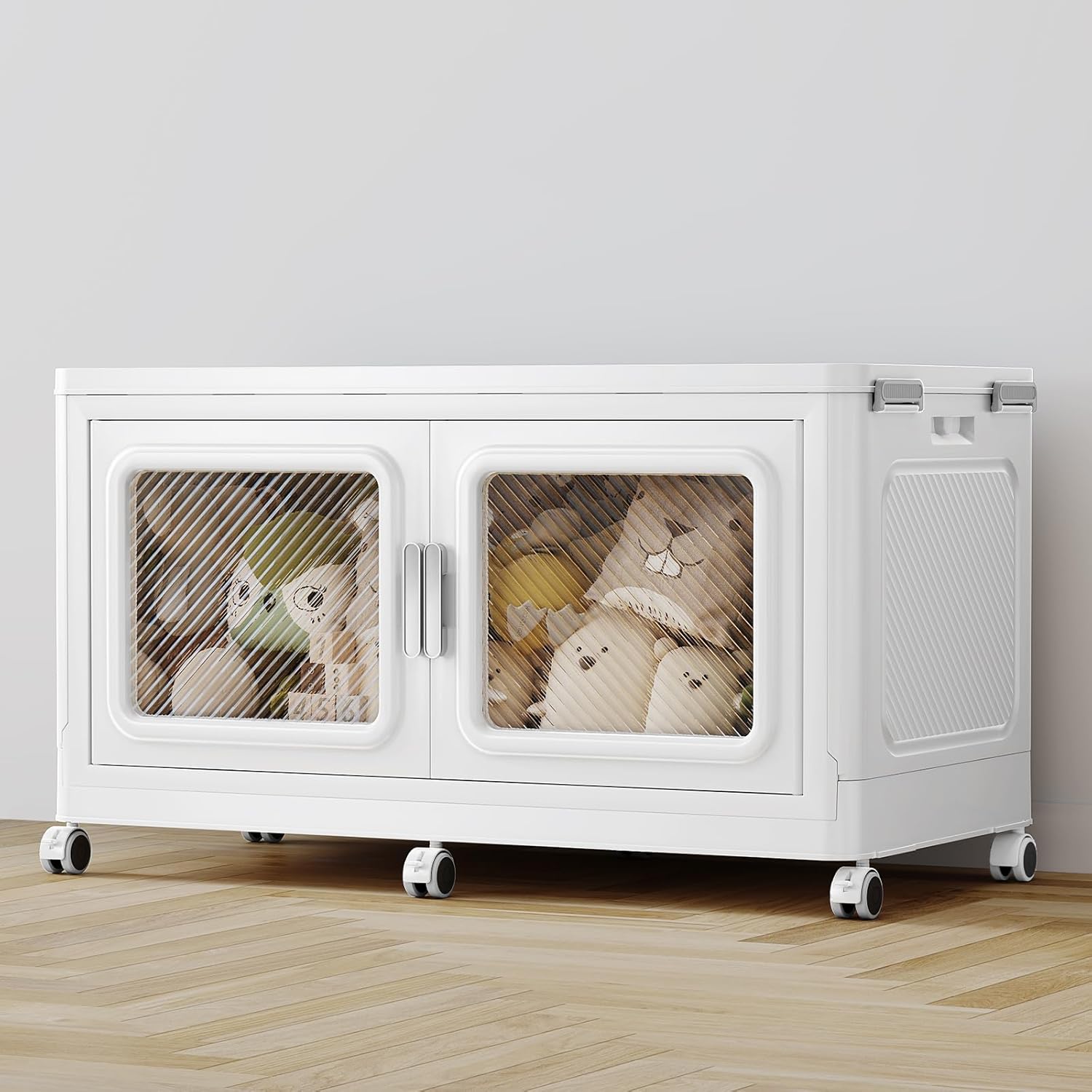 220 Qt Stackable Storage Bin with Lid, 55Gal Extra Large Collapsible Storage Boxes, Folding Plastic Drawer, Heavy-Duty Store Cabinet, Closet Organizer for Home Kitchen, 1 Pack White