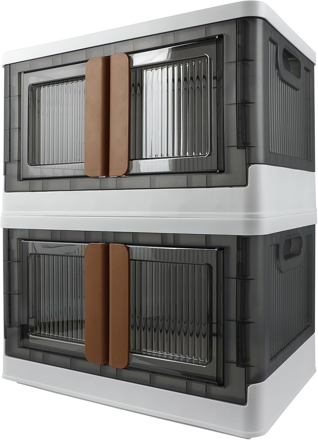Storage Bin, Cabinet Box with Lids, Home Organizer, Single 8.4 Gallon Capacity, 2 Pack, With Double Door, Bottom Wheels, Foldable, Transparent, Dustproof