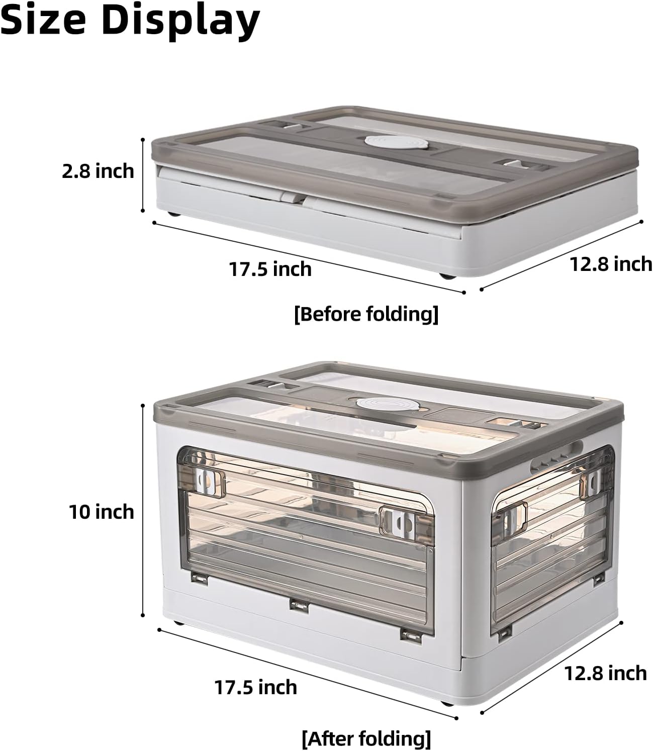 32Qt Plastic Storage Bins With Lid, Collapsible With Wheels, 4 Doors, Stackable for Organizing Clothes, Snacks and Camping, 2-Pack (Grey) - Image 2