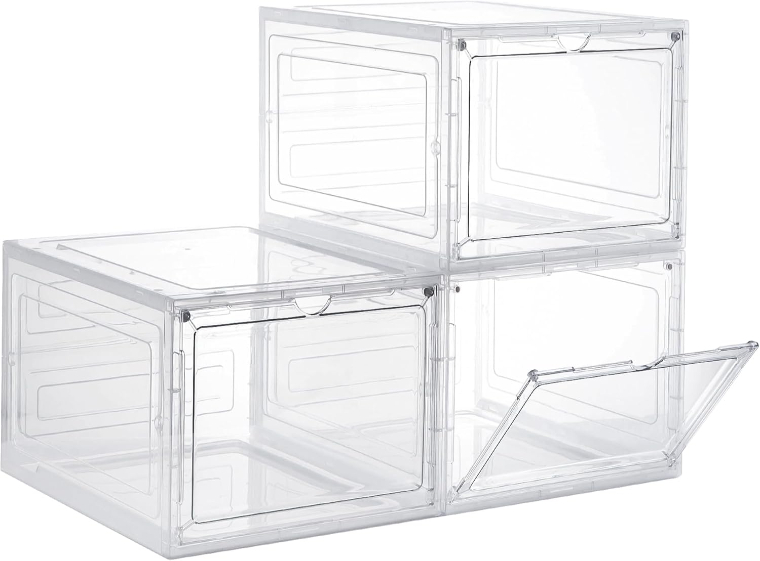 Storage Bins with Lids, 3 Pack Plastic Storage Containers with Magnetic Door, 19 Qt Stackable Clear Storage Box for Home, Office Organizing