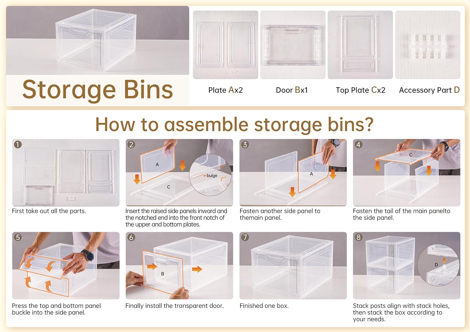 6 Pack Closet Organizers and Storage,Clear Stackable Plastic Storage Bins with Lids Magnetic Doors,Clothes Organizers and Storage,Plastic Craft Containers for Wardrobe Kitchen Bathroom Office - Image 2
