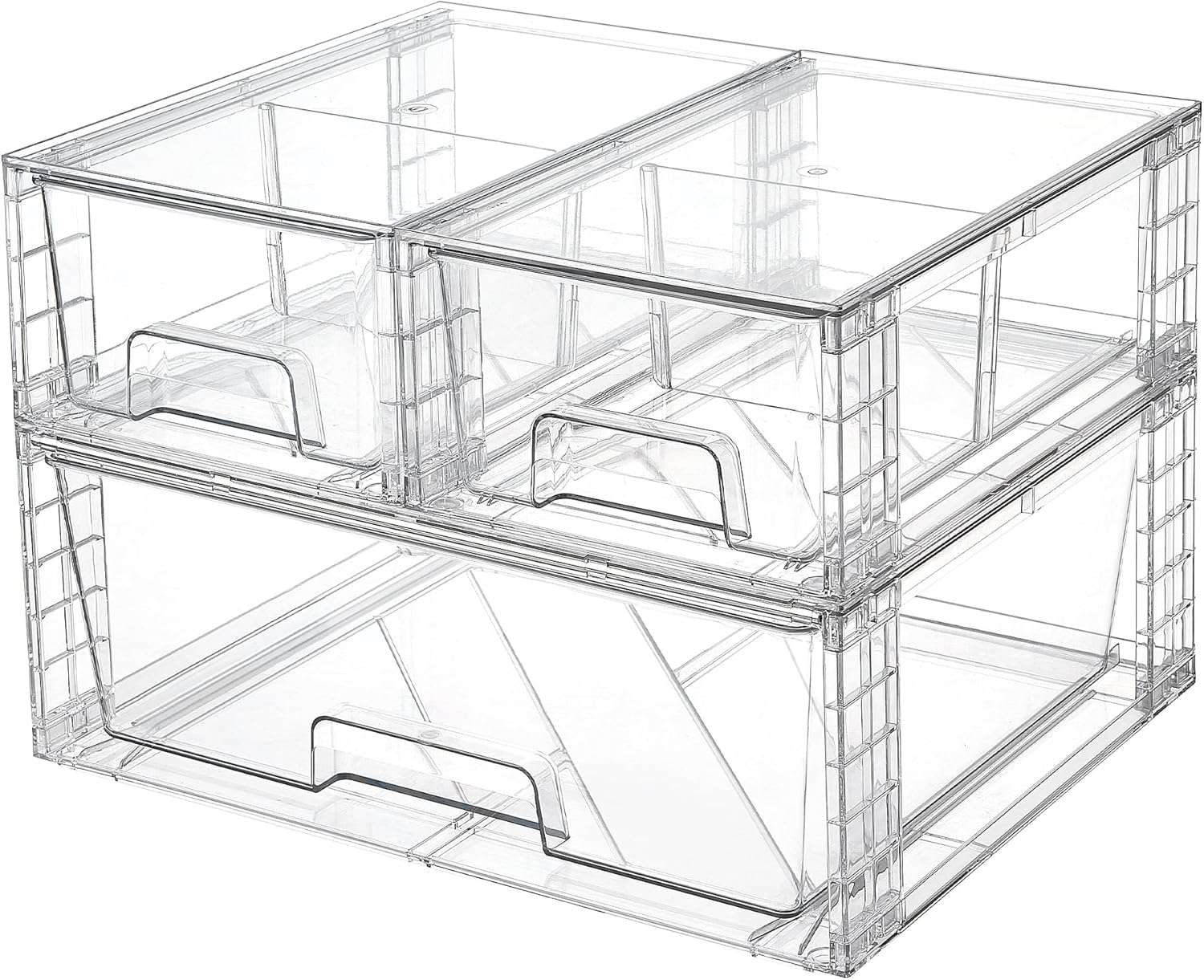 3 Pack Stackable Storage Drawers, Easily Assemble Acrylic Bathroom Undersink Organizers,Clear Plastic Storage Bins for Closet,Cabinet,Pantry,Medicine Organization