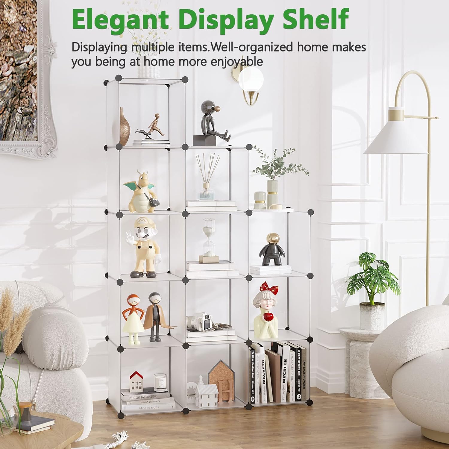Cube Storage Organizer, 12-Cube Closet Cabinet Organizer, DIY Cube Shelf, Plastic Stackable Bookshelf, Modular Shelving Units Ideal for Home, Office, 36.6" L x 12.4" W x 48.4" H White - Image 2
